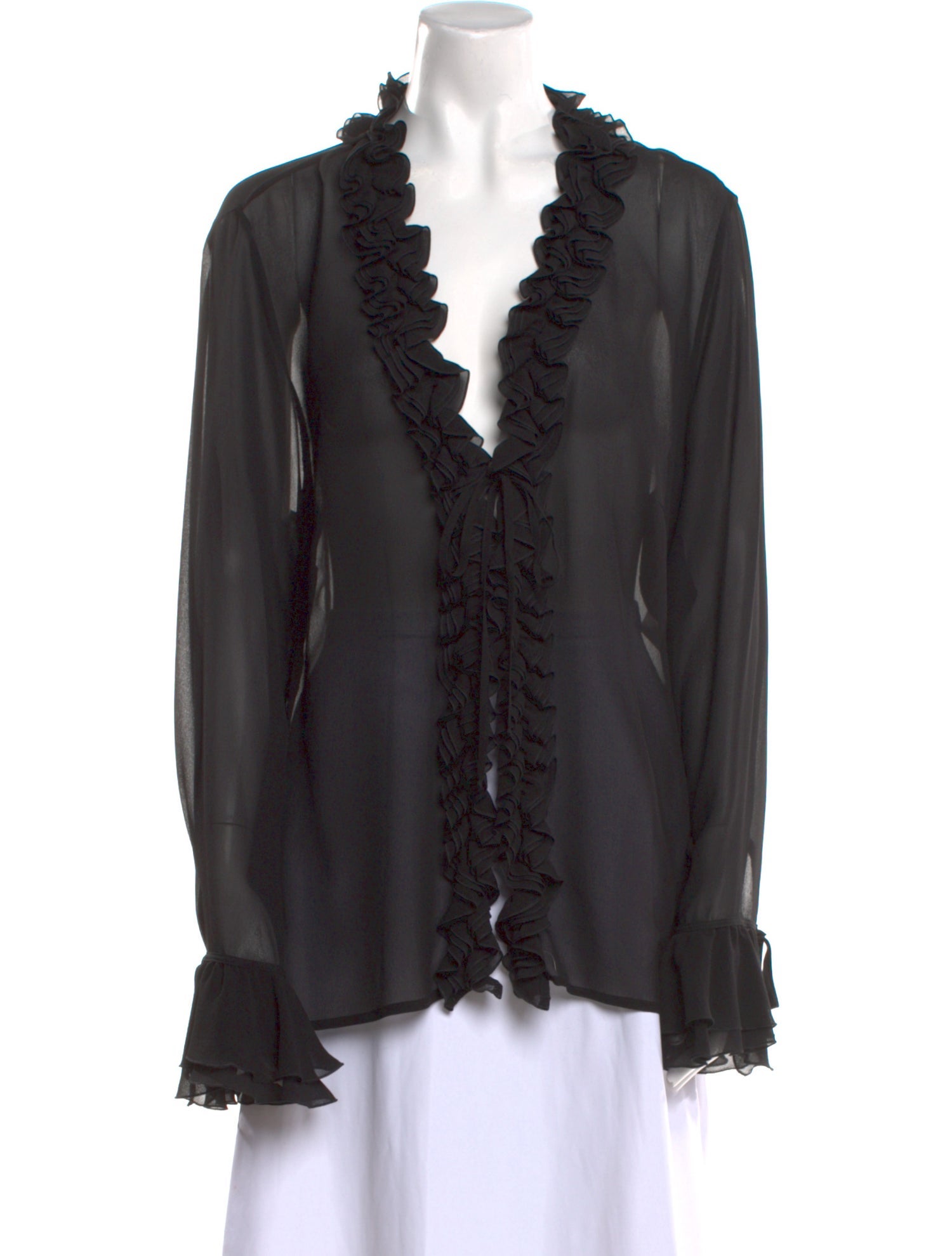 Escada Silk V-Neck Button-Up Top