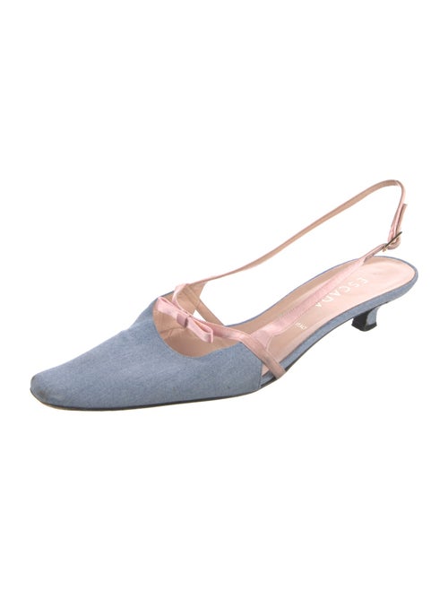 Escada Denim Colorblock Pattern Slingback Pumps