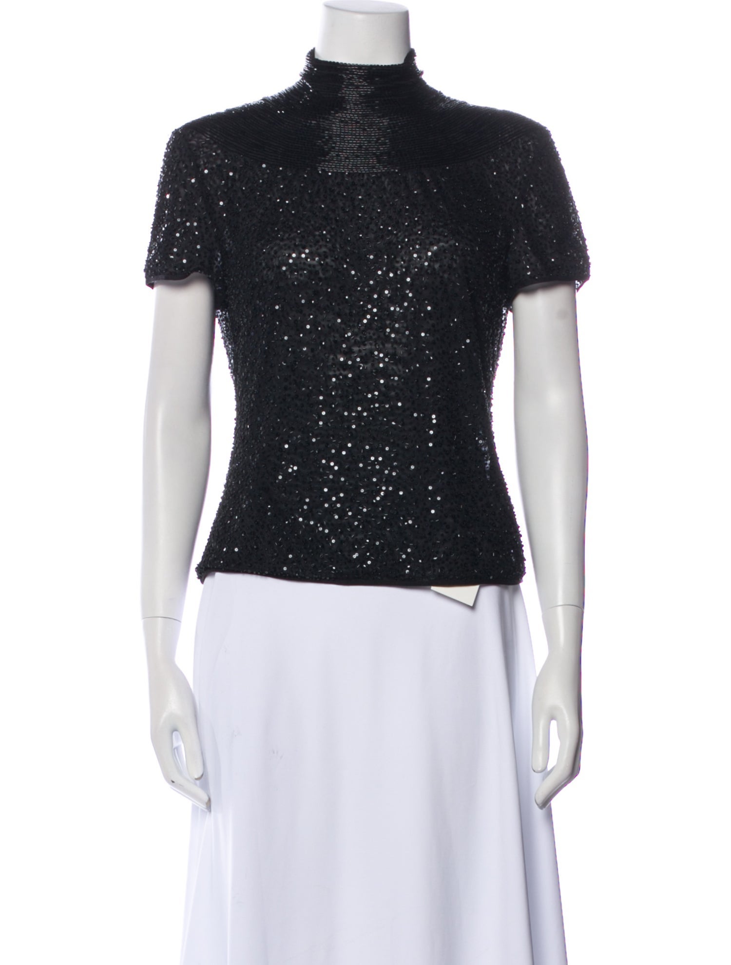 Escada Mock Neck Short Sleeve Top