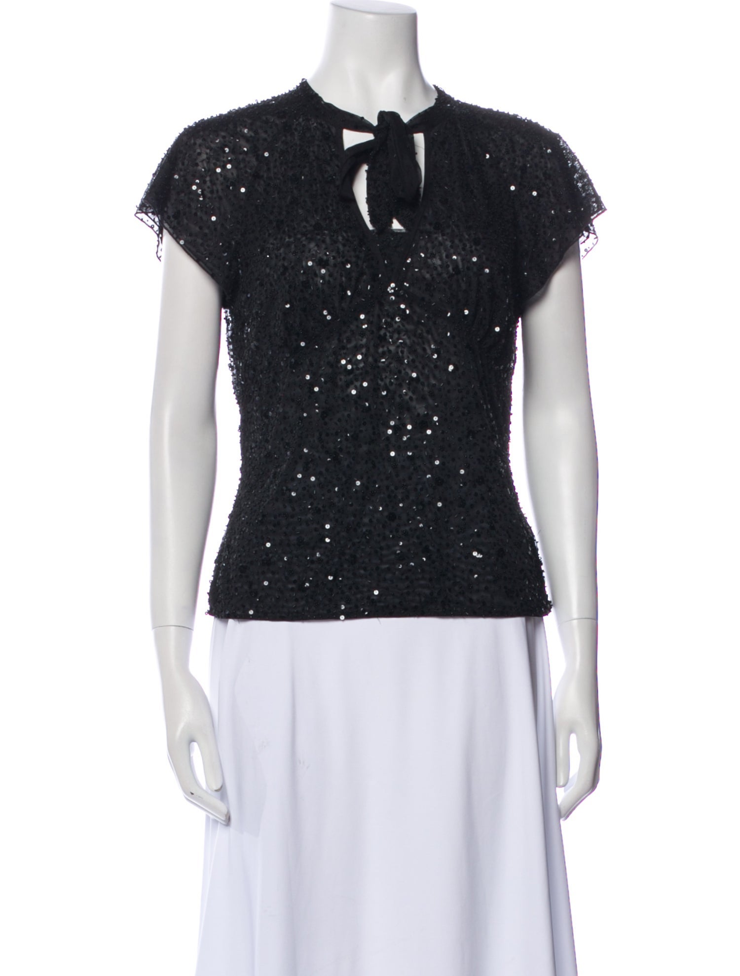 Escada Tie Neck Short Sleeve Top