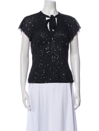 Escada Tie Neck Short Sleeve Top