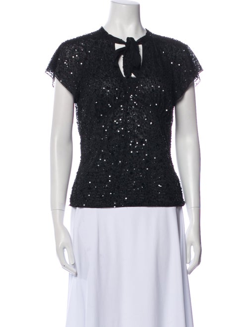 Escada Tie Neck Short Sleeve Top