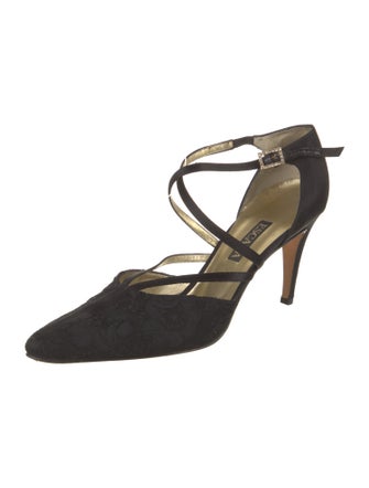 Escada Satin Lace Trim Embellishment D'Orsay Pumps