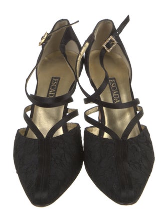 Escada Satin Lace Trim Embellishment D'Orsay Pumps