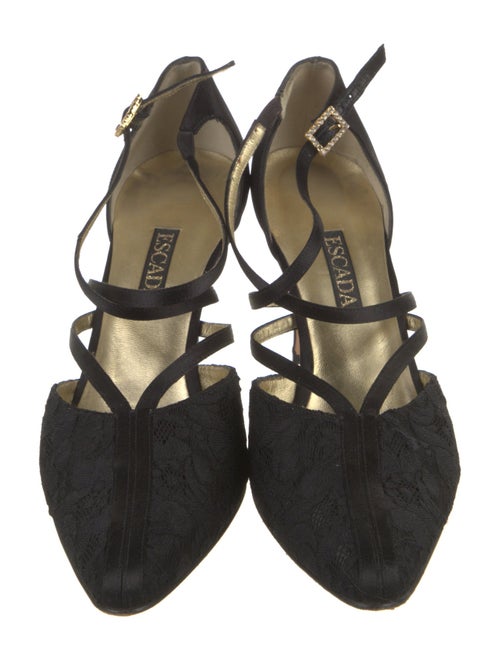Escada Satin Lace Trim Embellishment D'Orsay Pumps