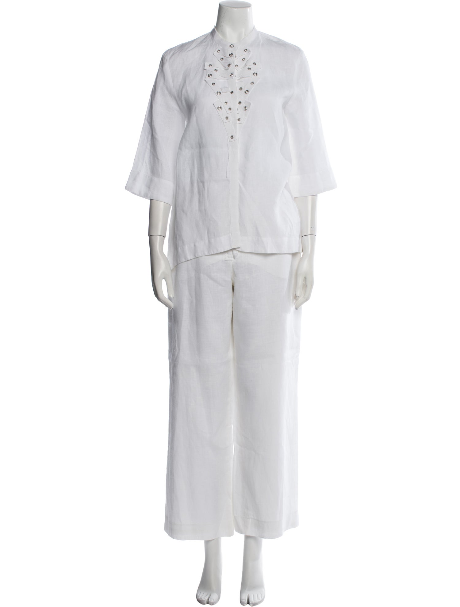Escada Linen Crystal Embellishments Pant Set