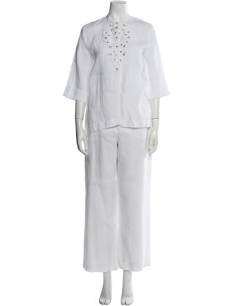 Escada Linen Crystal Embellishments Pant Set