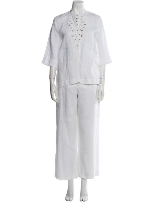 Escada Linen Crystal Embellishments Pant Set