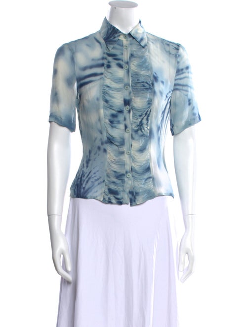 Escada Tie-Dye Print Short Sleeve Button-Up Top