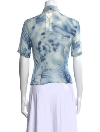 Escada Tie-Dye Print Short Sleeve Button-Up Top