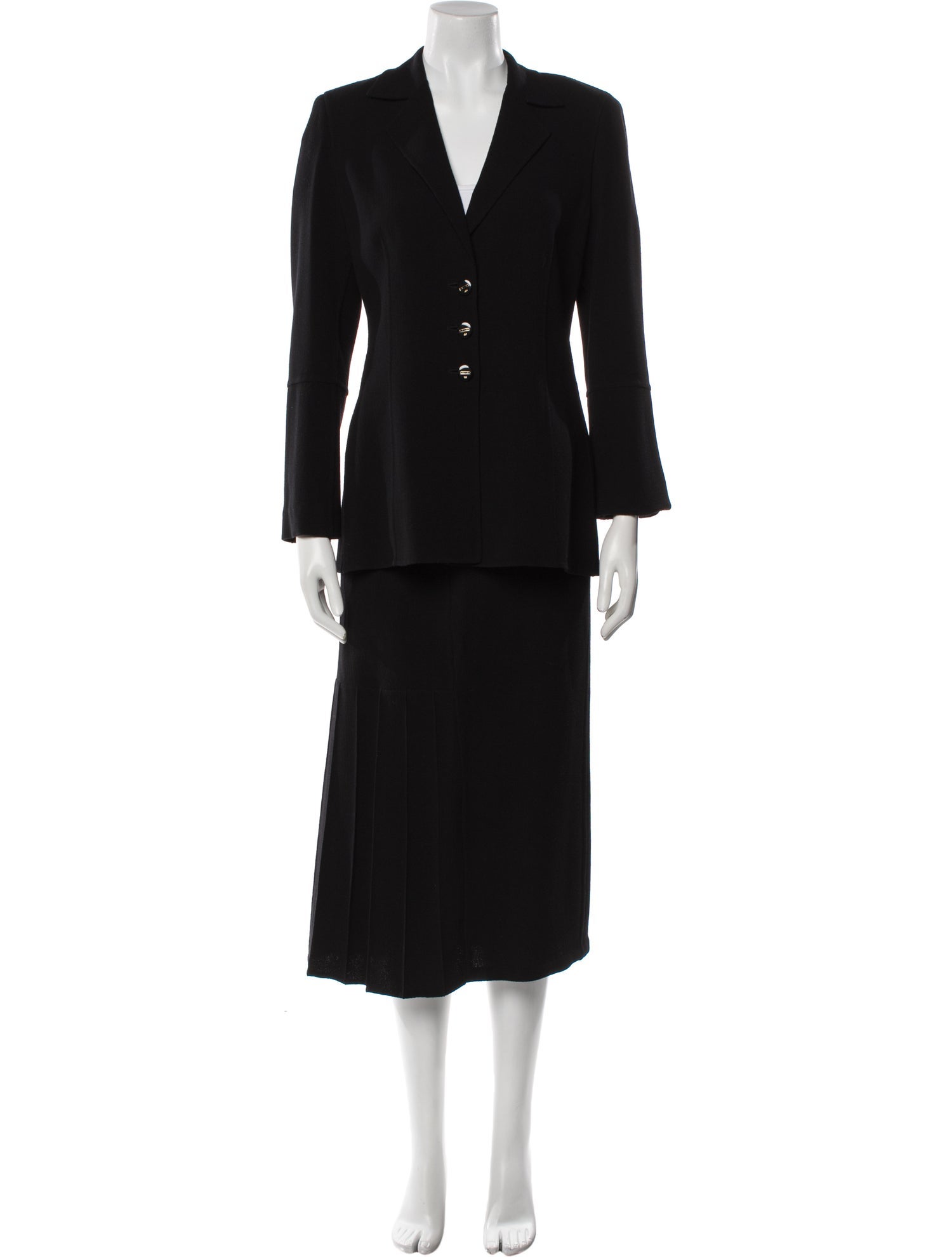 Escada Wool Pleated Accents Skirt Suit