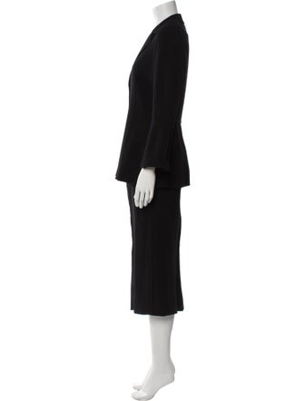 Escada Wool Pleated Accents Skirt Suit