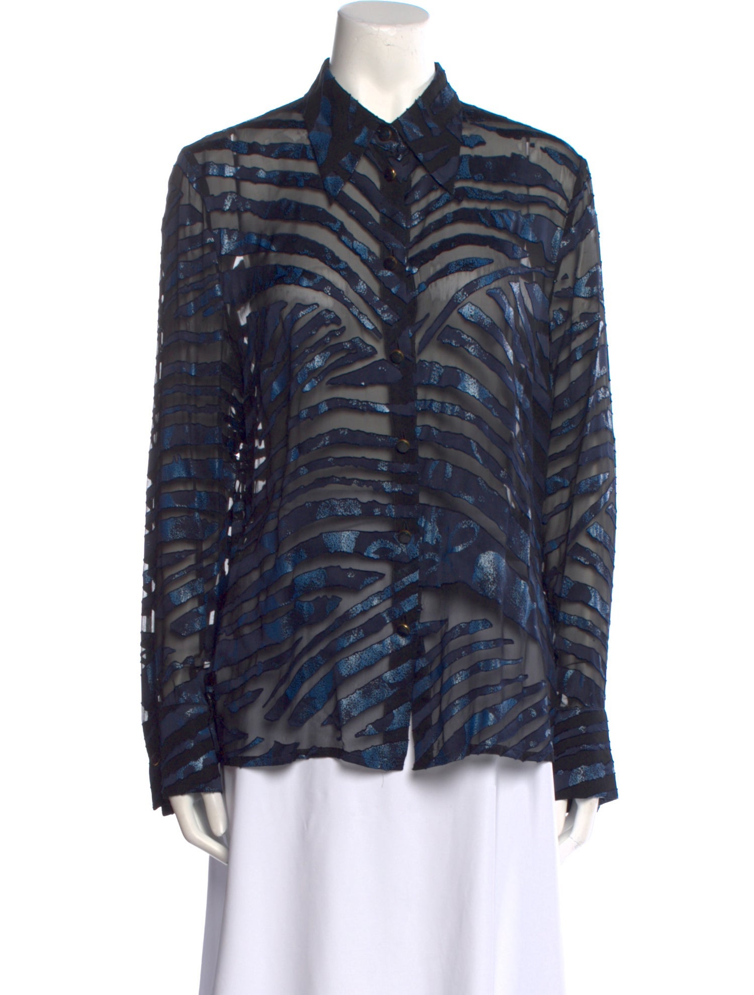 Escada Animal Print Long Sleeve Button-Up Top