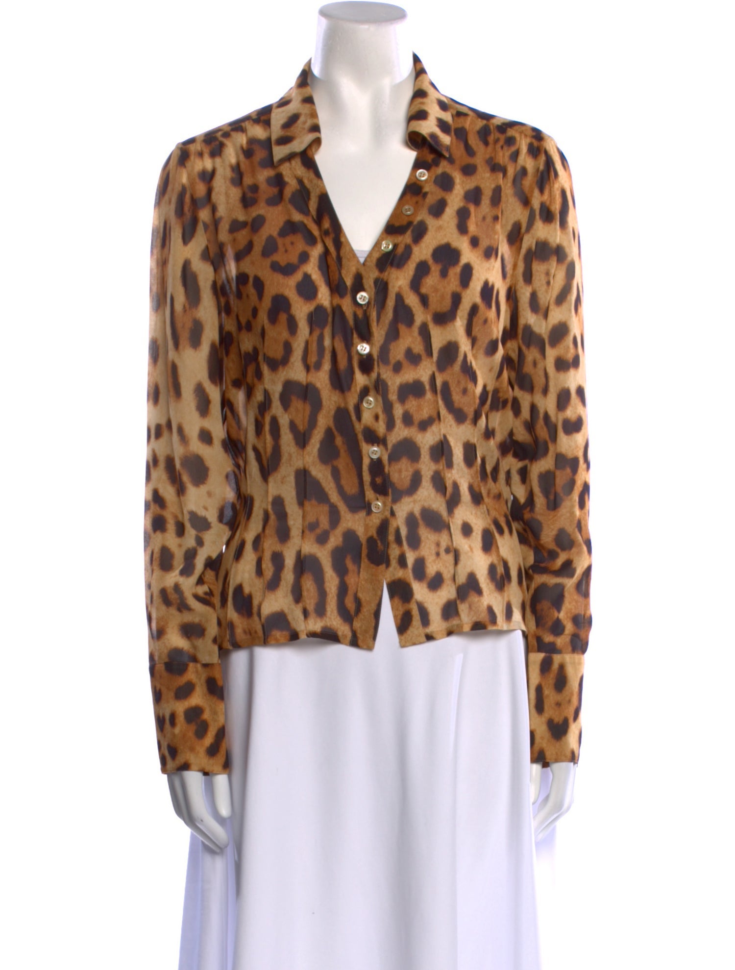 Escada Silk Animal Print Button-Up Top