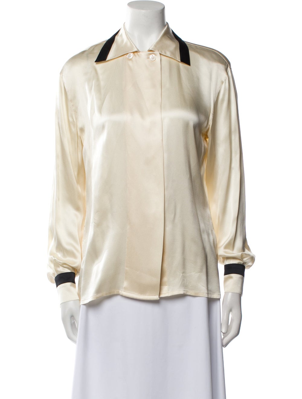 Escada Satin Button-Up Top Neutrals Long Sleeve w… - image 1
