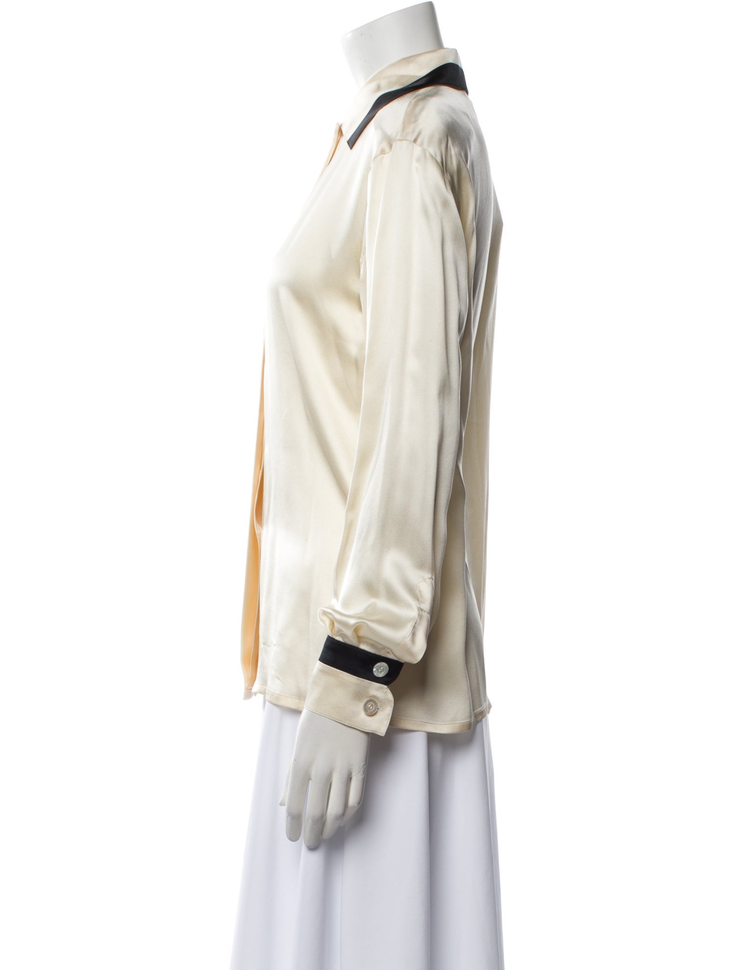 Escada Satin Long Sleeve Button-Up Top