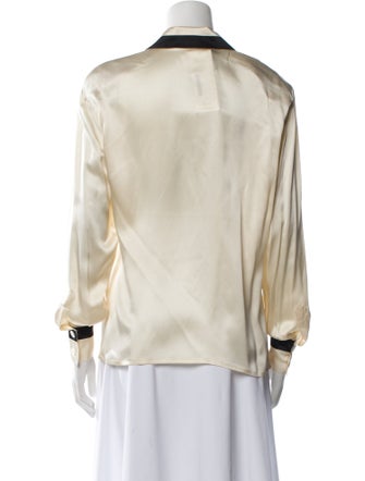 Escada Satin Long Sleeve Button-Up Top