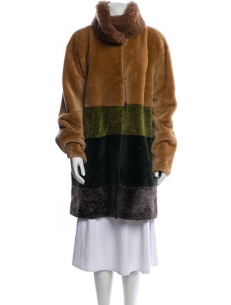 Escada Shearling Plaid Print Fur Coat