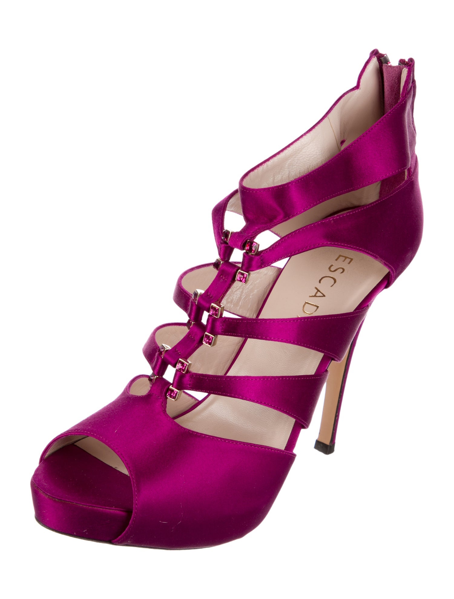 Escada Satin Crystal Embellishments Gladiator Sandals