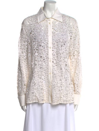 Escada Lace Pattern Long Sleeve Button-Up Top