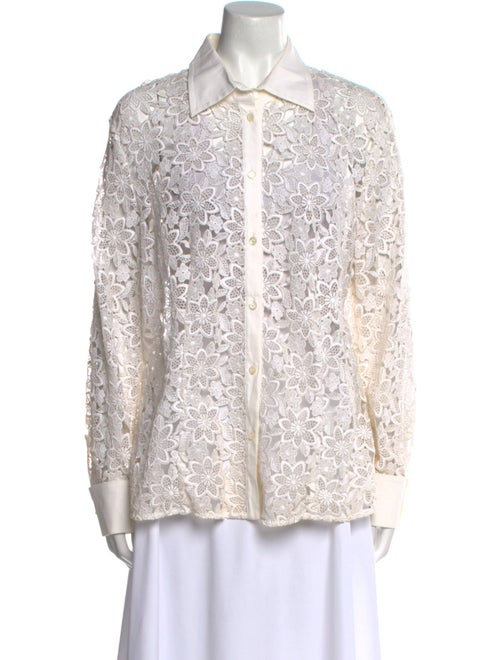 Escada Lace Pattern Long Sleeve Button-Up Top