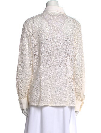 Escada Lace Pattern Long Sleeve Button-Up Top