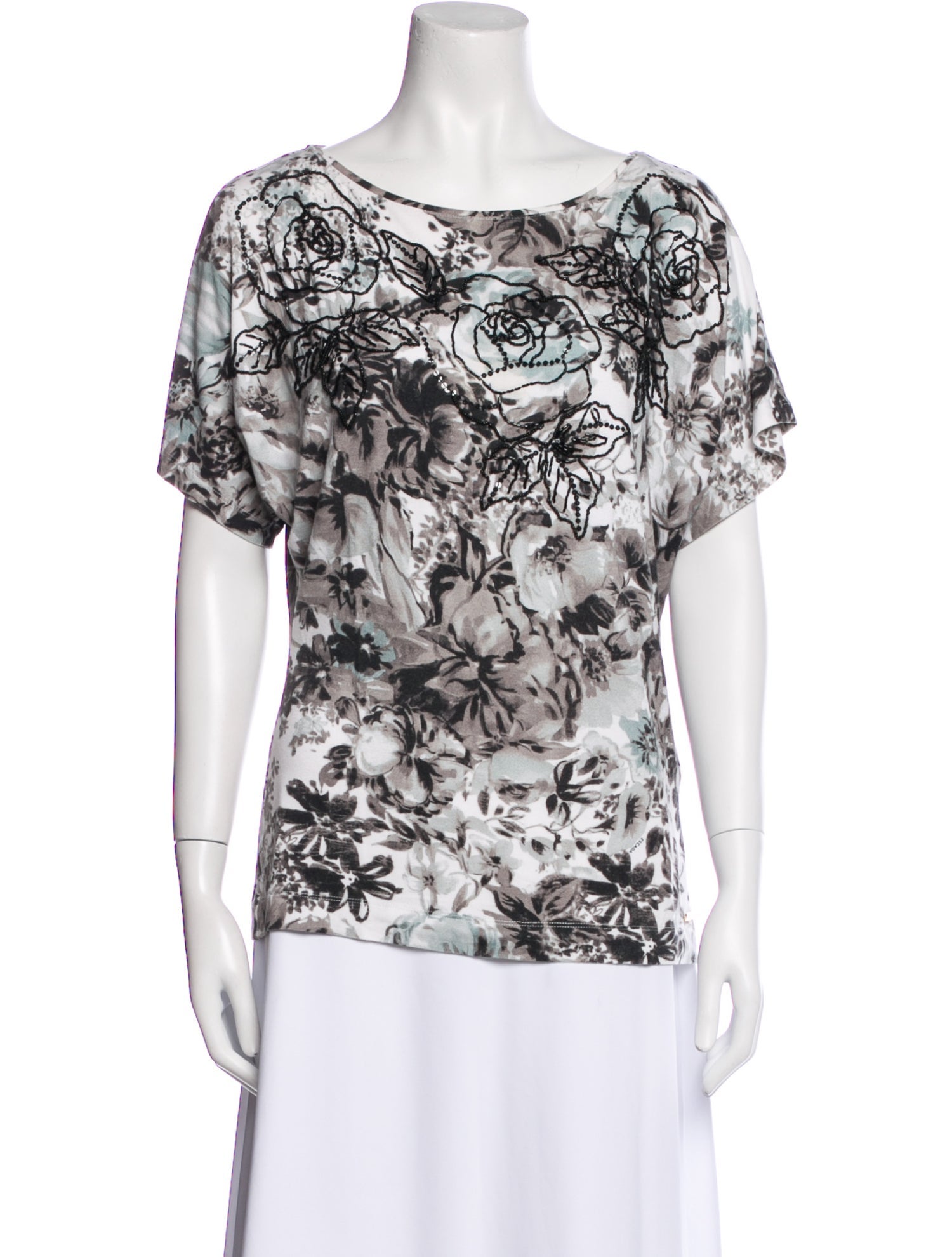 Escada Floral Print Bateau Neckline T-Shirt