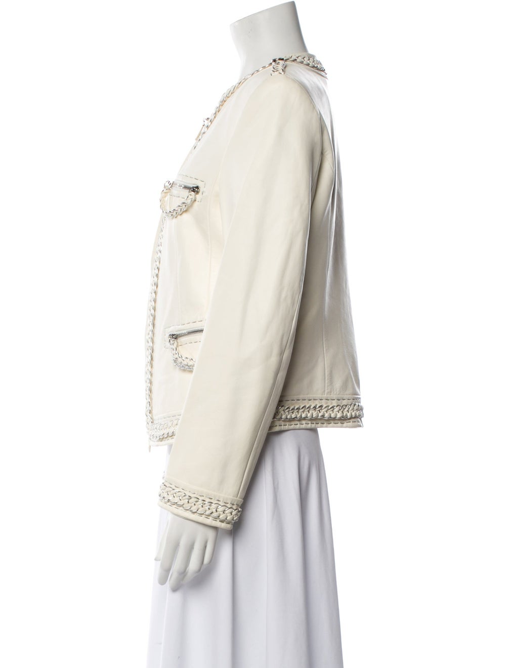 Escada Leather Evening Jacket White Braided Accen… - image 2