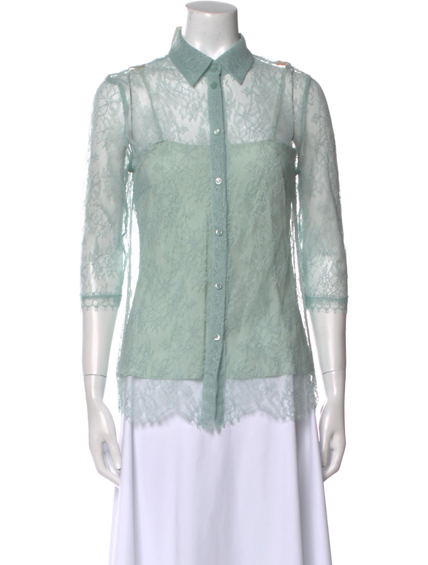 Escada Lace Pattern Three-Quarter Sleeve Button-Up Top