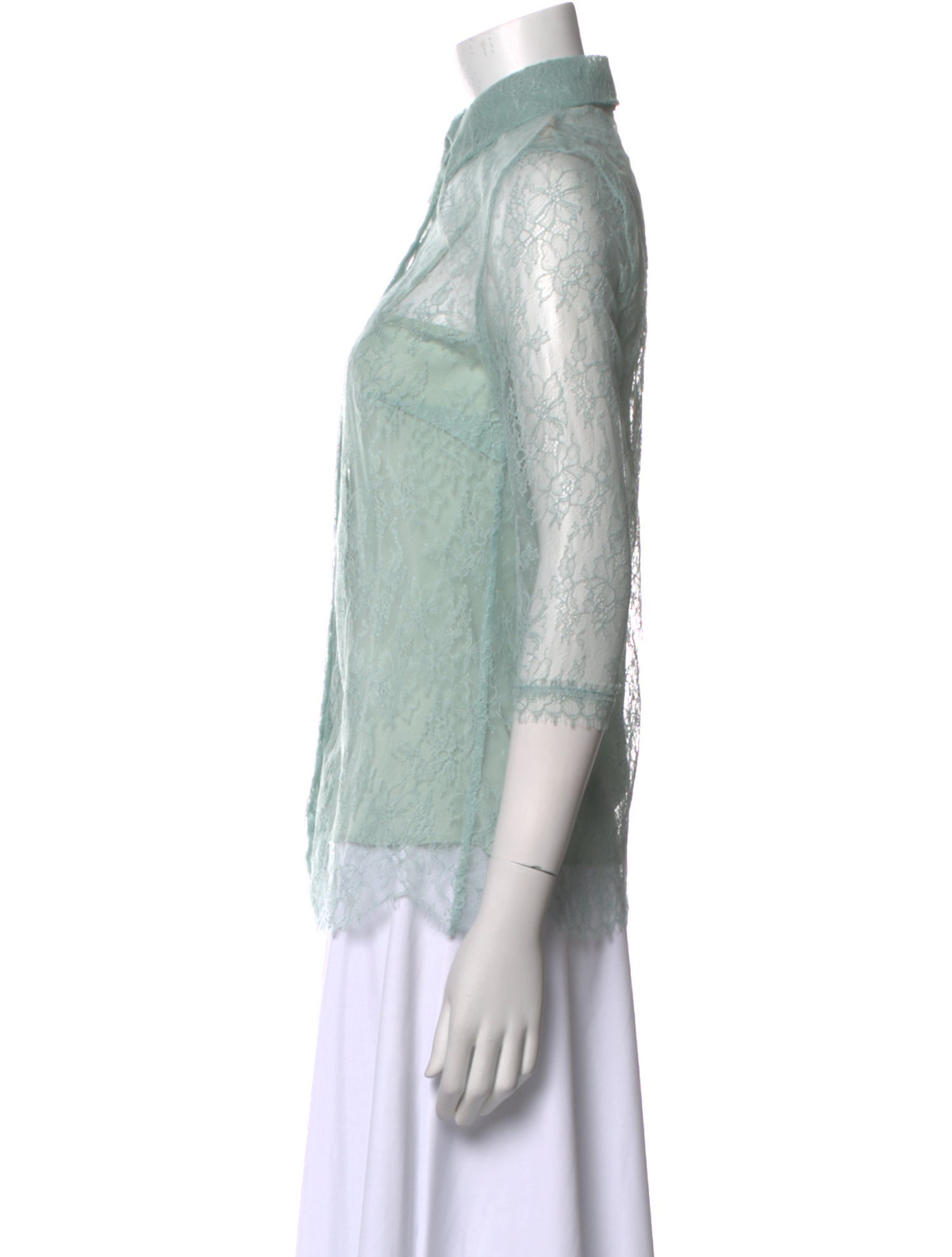 Escada Lace Pattern Three-Quarter Sleeve Button-Up Top