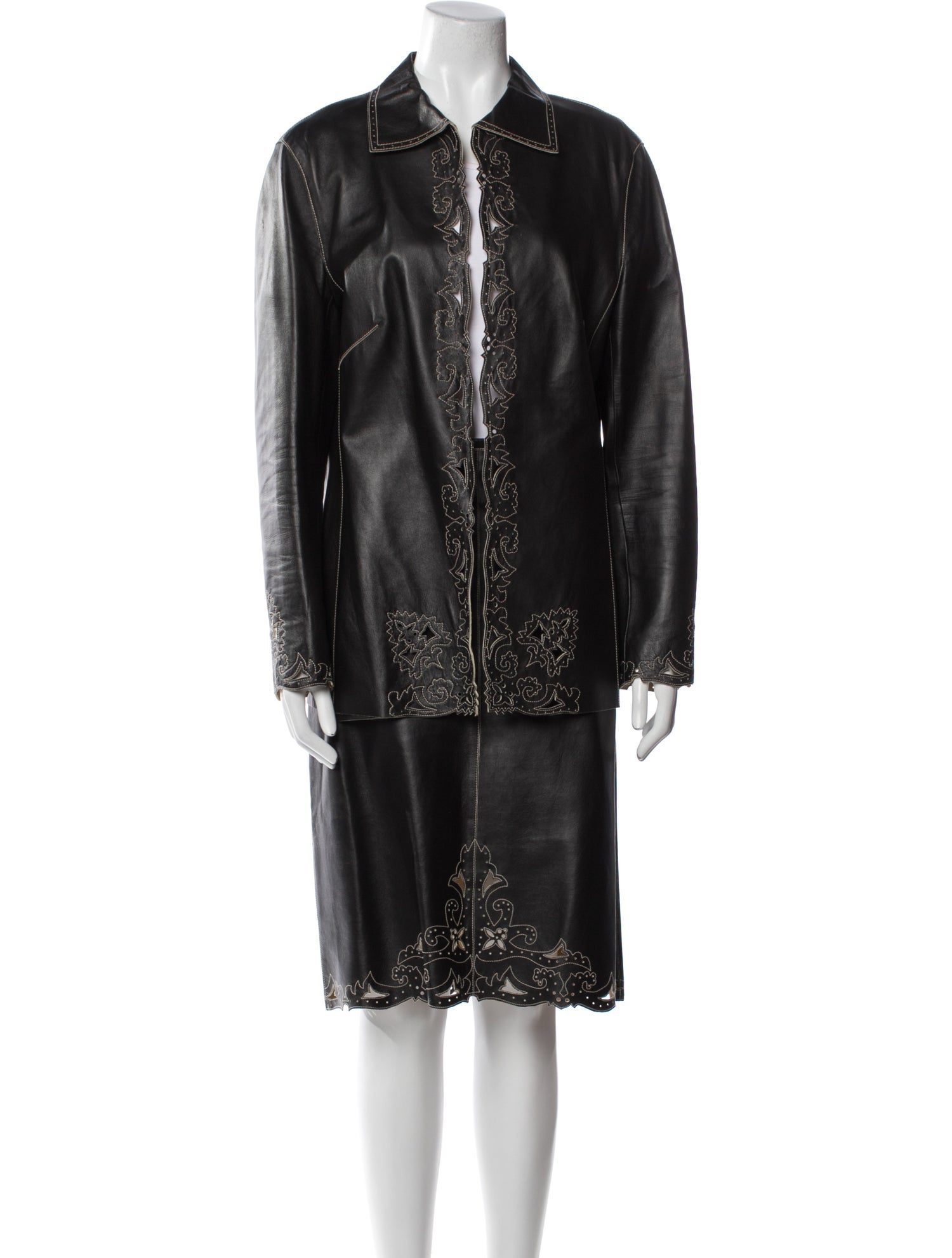 Escada Leather Patterned Skirt Set