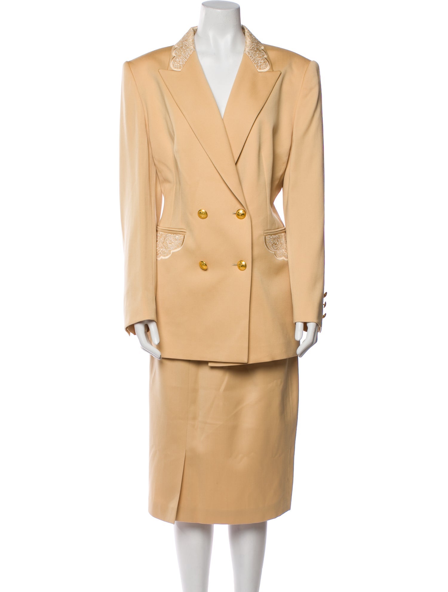 Escada Virgin Wool Embroidered Accent Skirt Suit