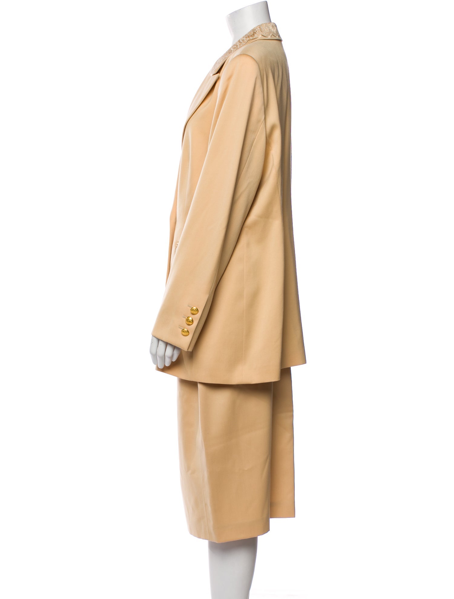 Escada Virgin Wool Embroidered Accent Skirt Suit