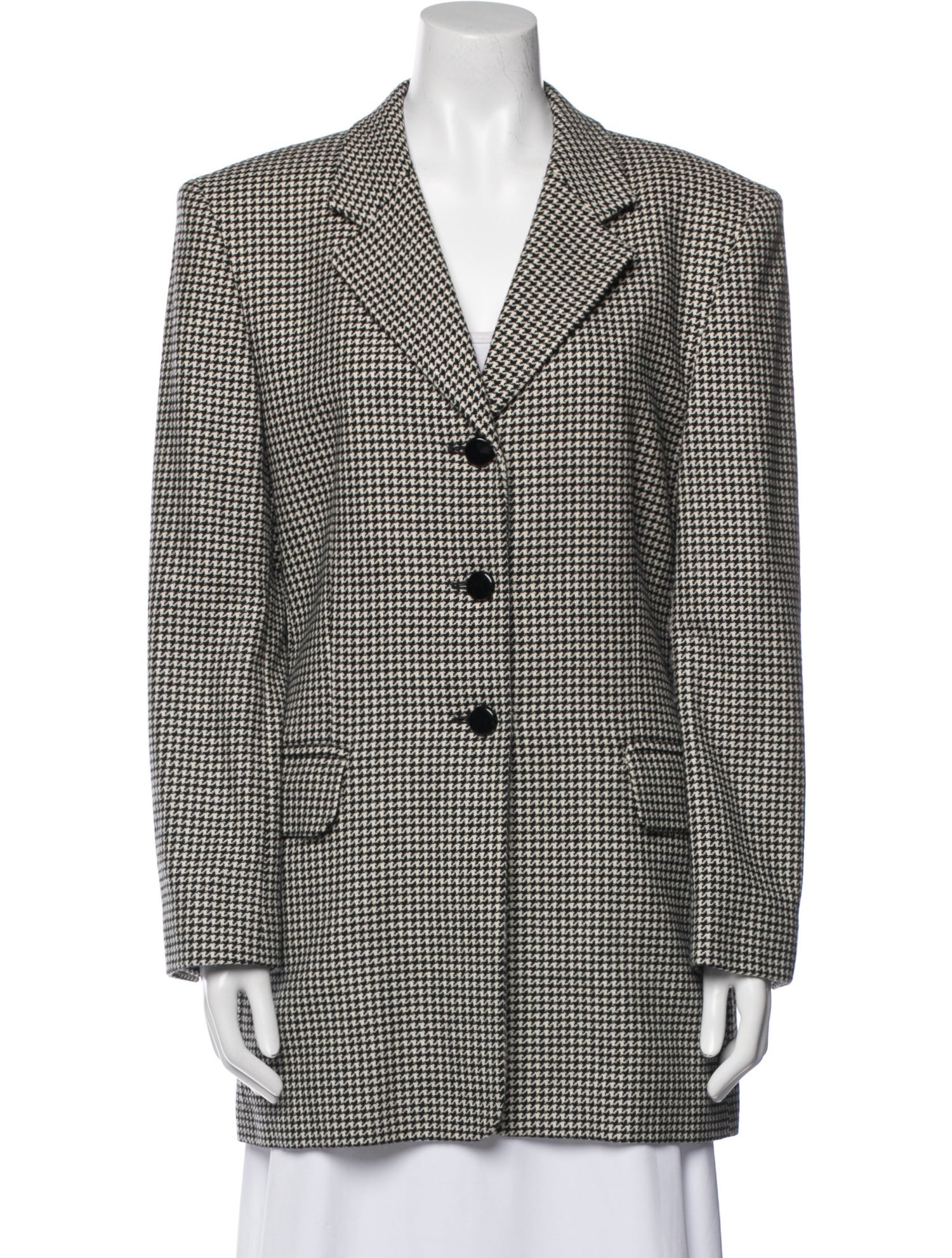 Escada Virgin Wool Houndstooth Print Peacoat