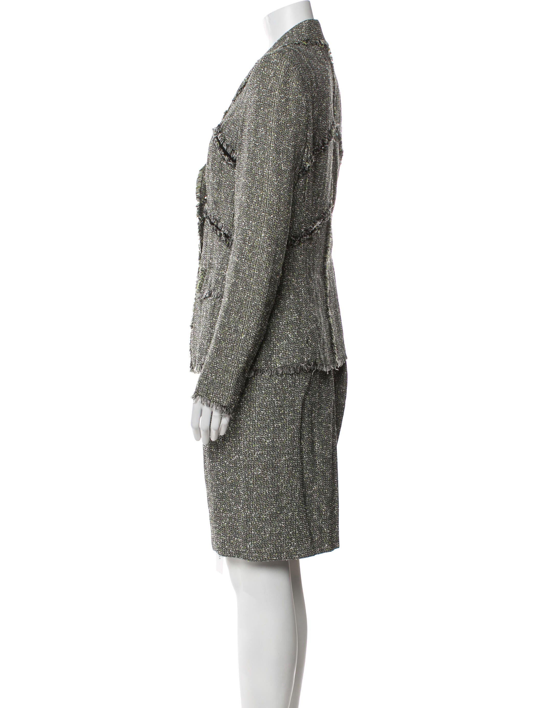 Escada Tweed Pattern Raw-Edge Trim Skirt Suit