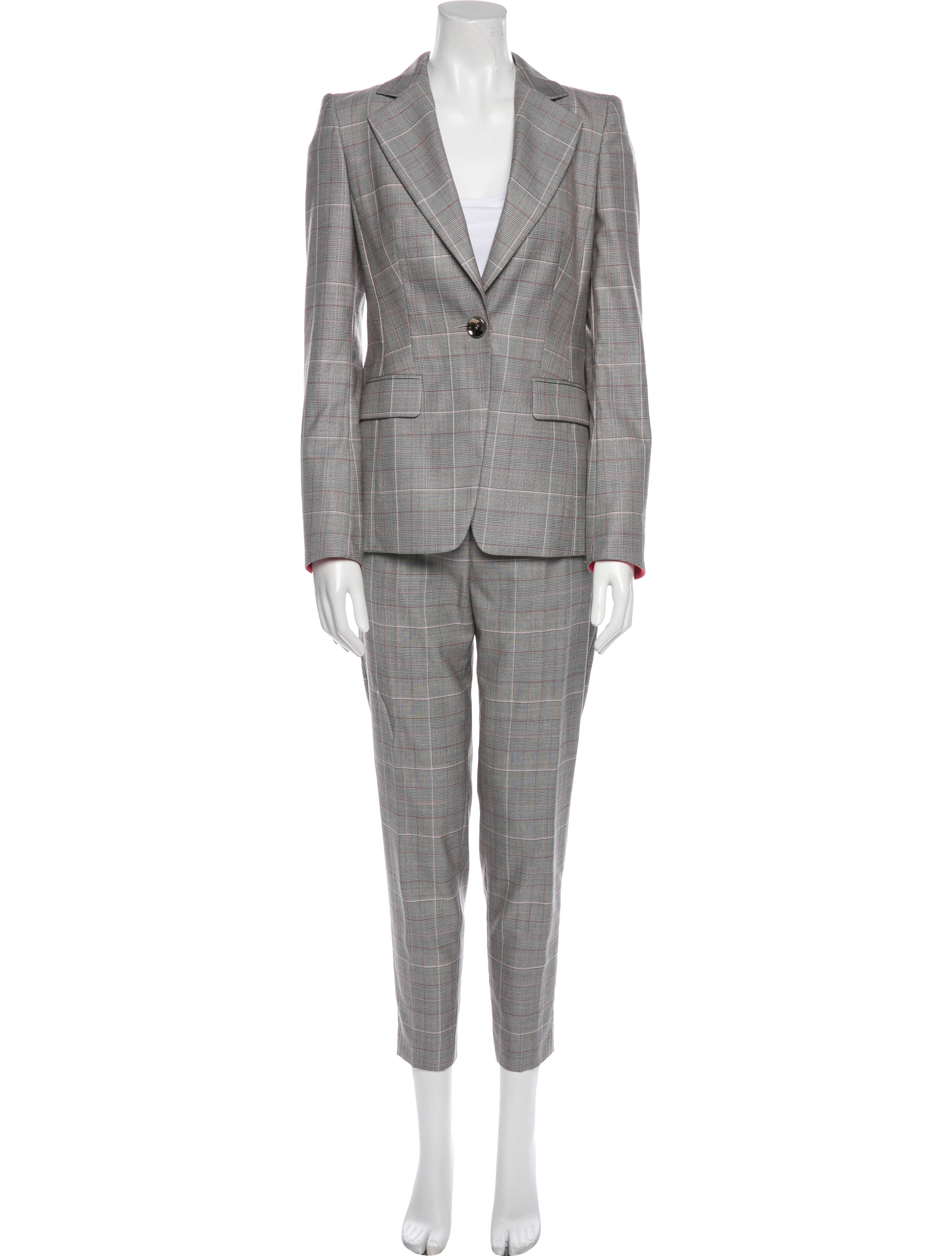 Escada Virgin Wool Plaid Print Pantsuit