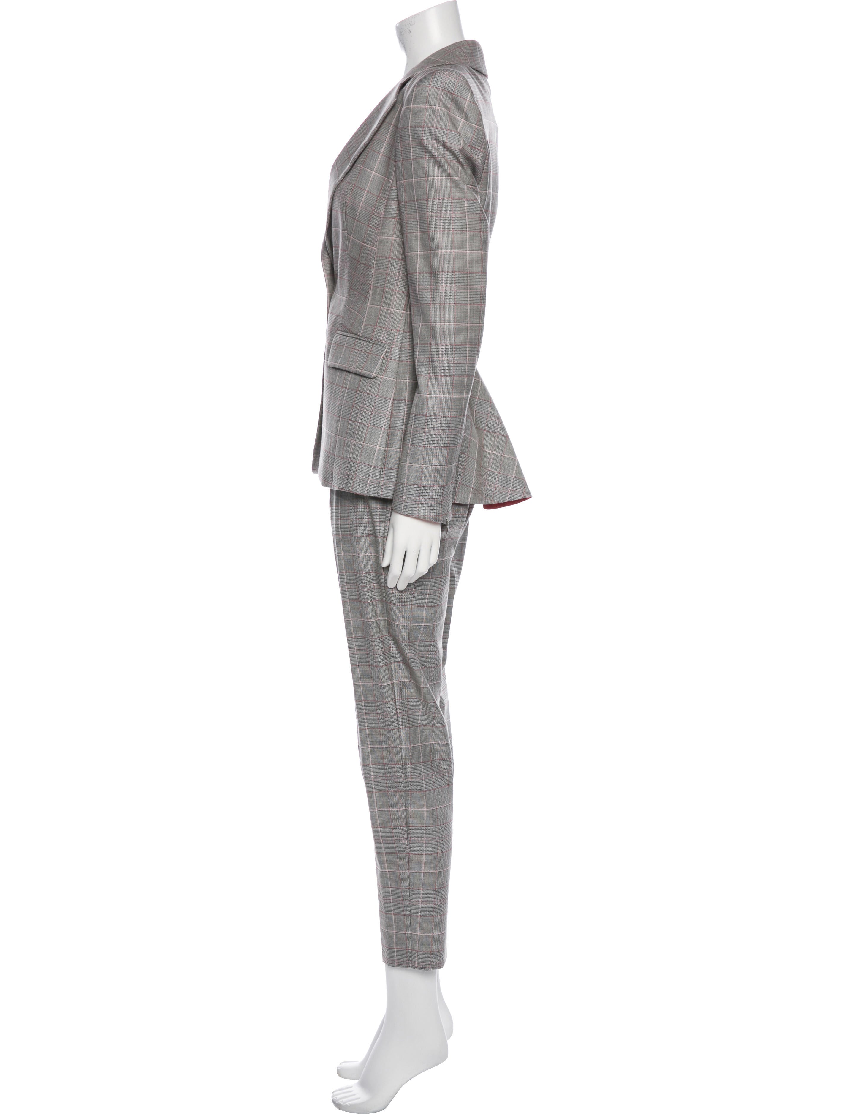 Escada Virgin Wool Plaid Print Pantsuit