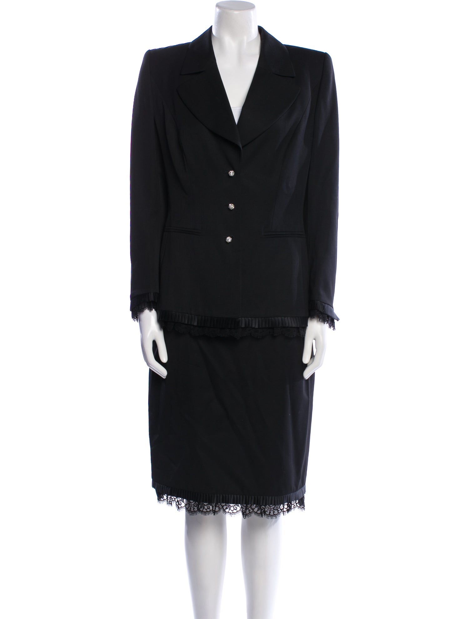 Escada Virgin Wool Crystal Embellishments Skirt Suit