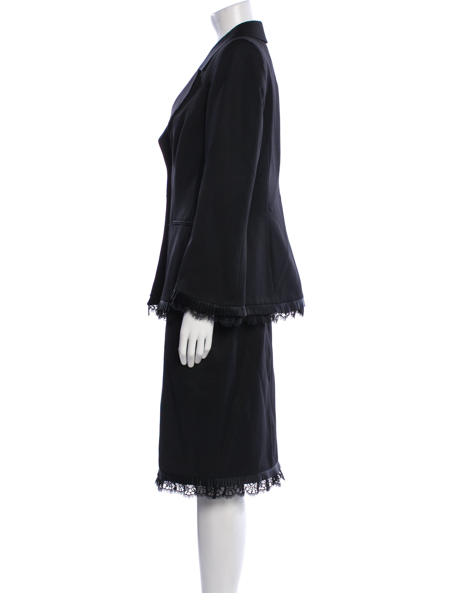 Escada Virgin Wool Crystal Embellishments Skirt Suit