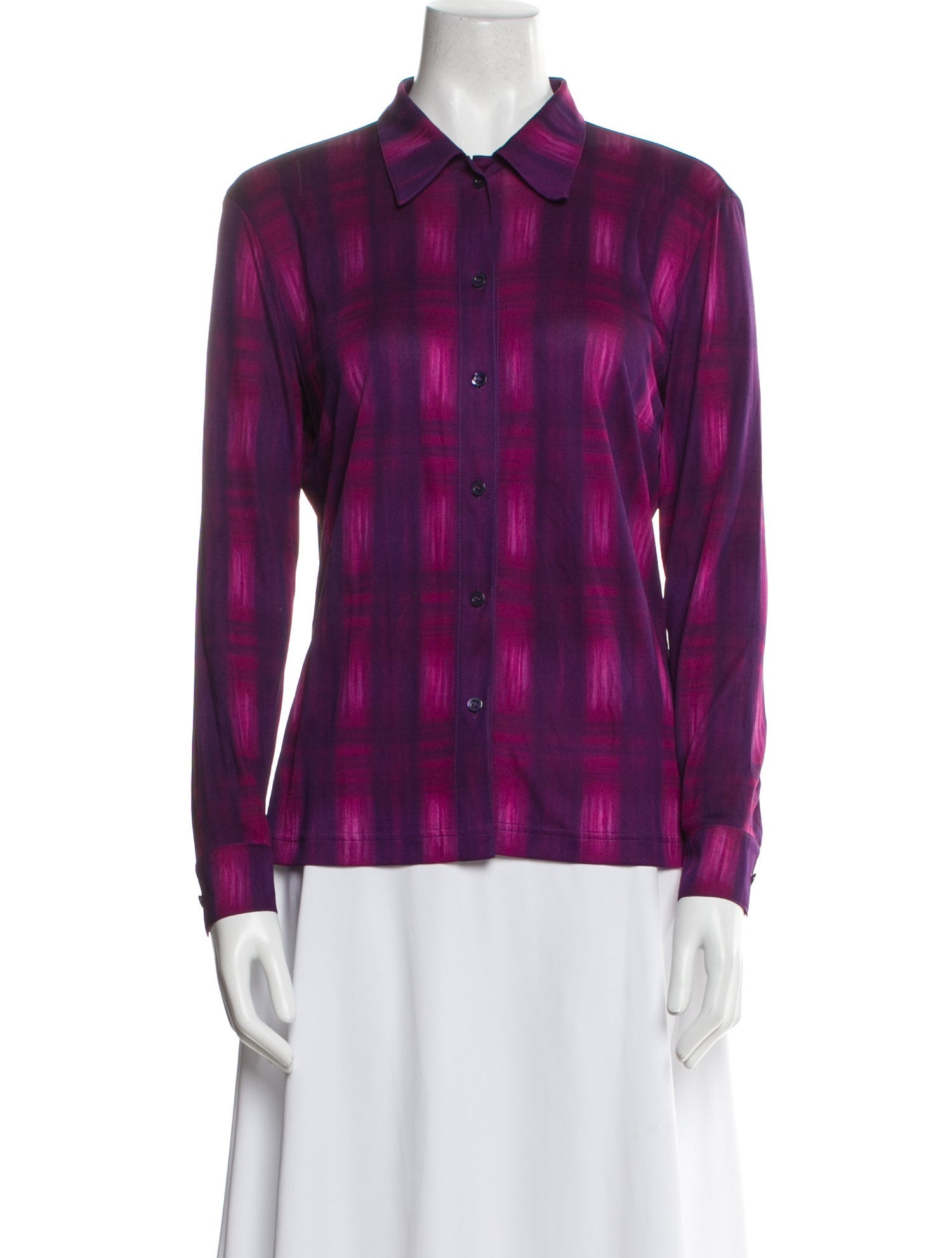 Escada Silk Plaid Print Button-Up Top