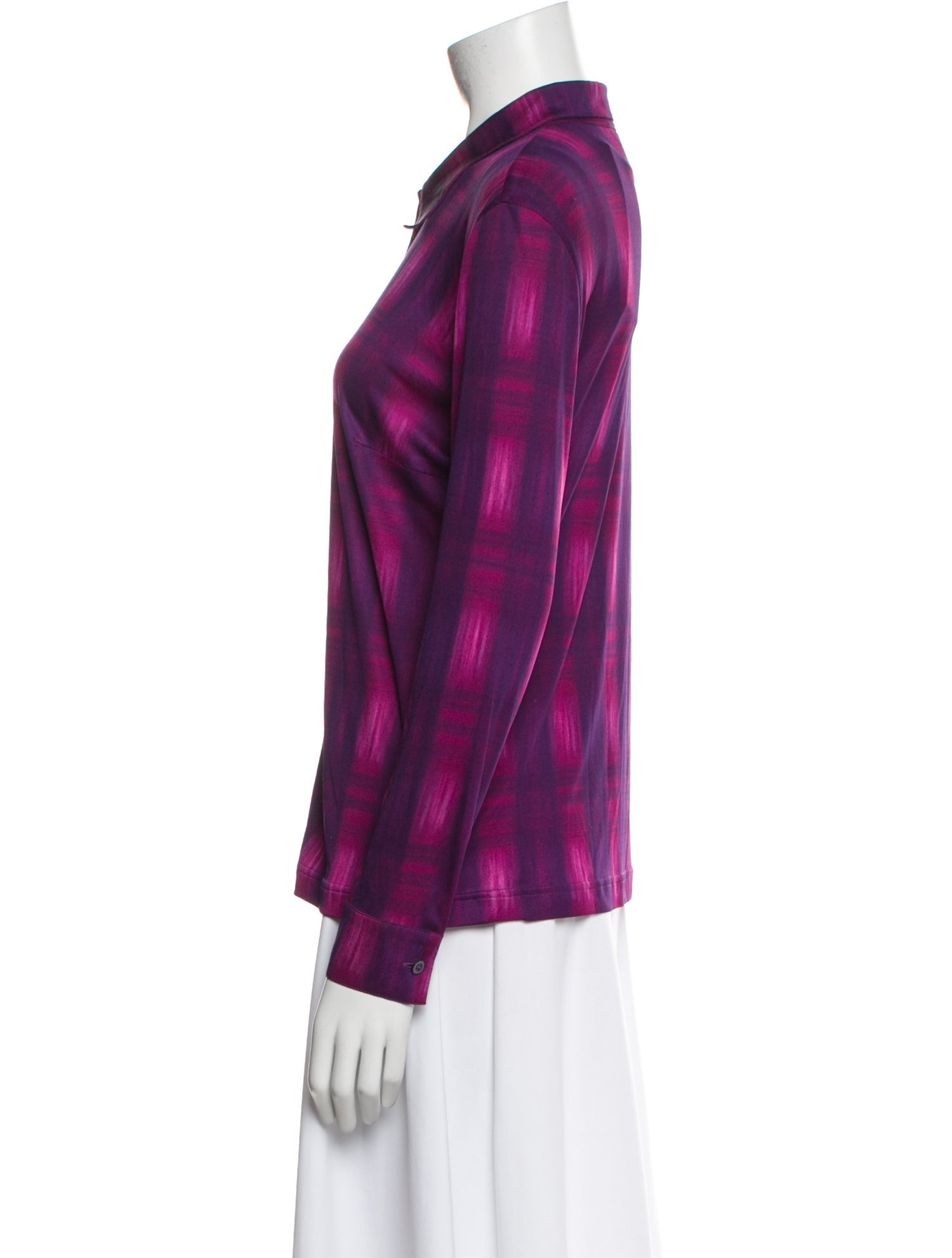 Escada Silk Plaid Print Button-Up Top