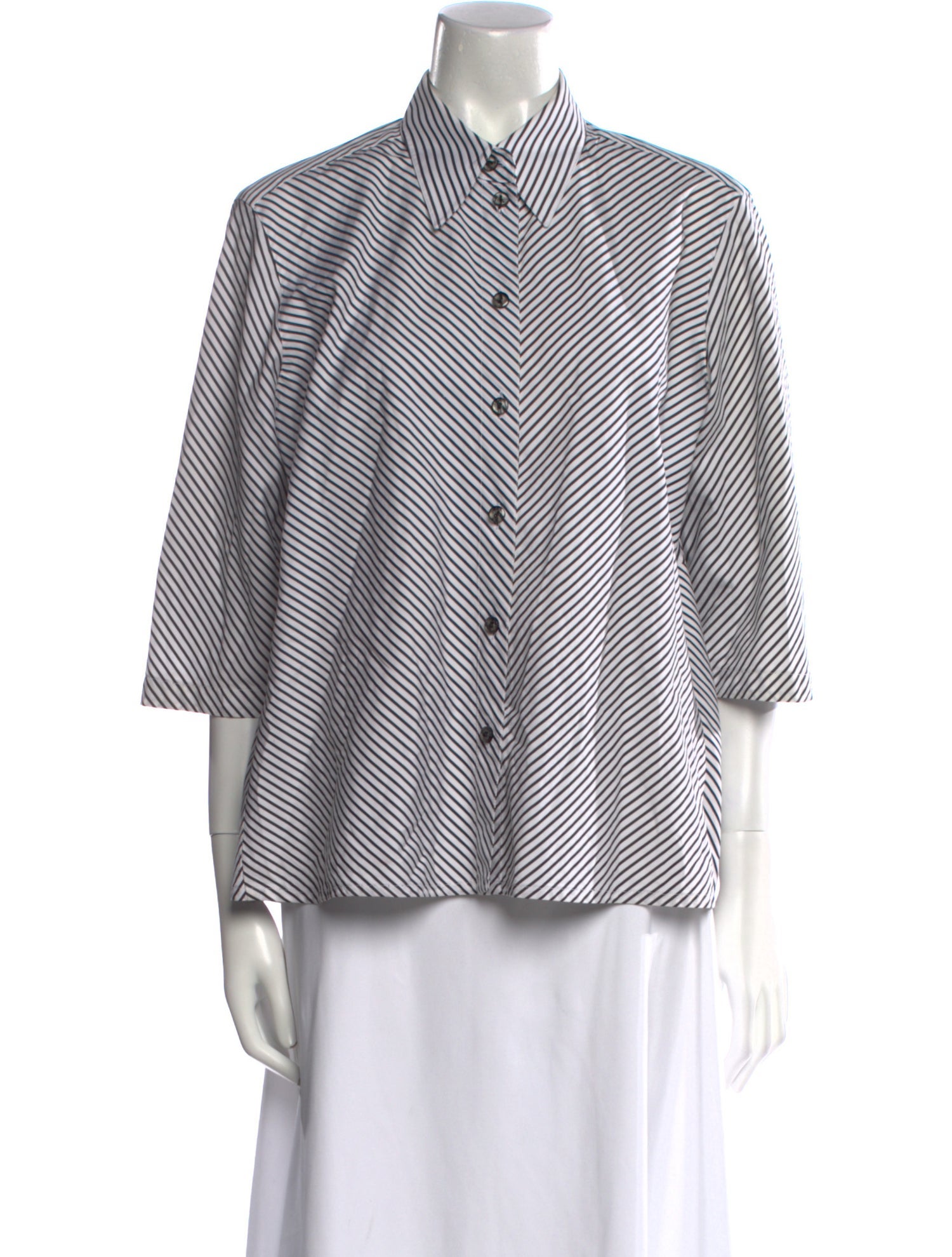 Escada Striped Three-Quarter Sleeve Button-Up Top