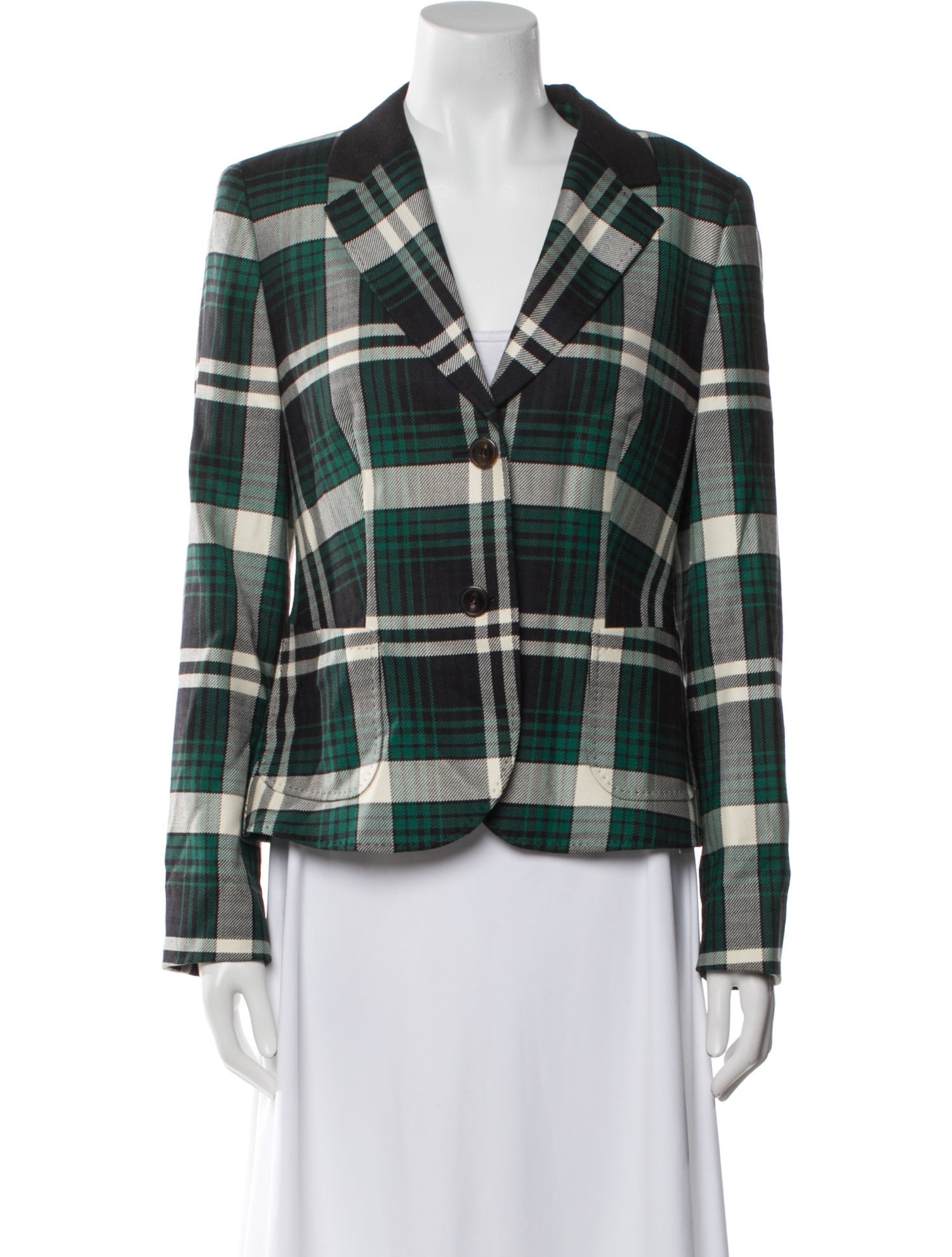Escada Virgin Wool Plaid Print Blazer