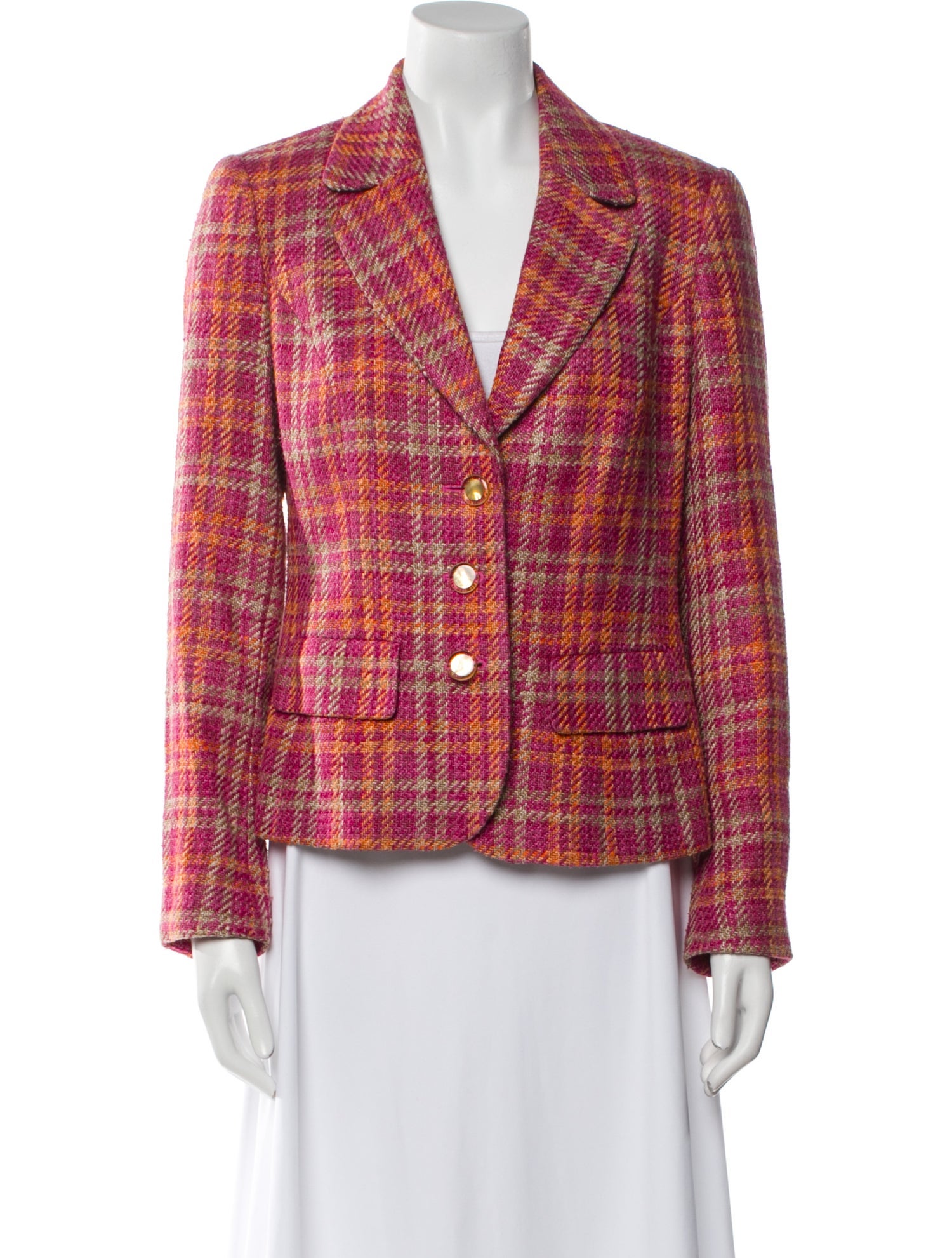Escada Silk Plaid Print Blazer