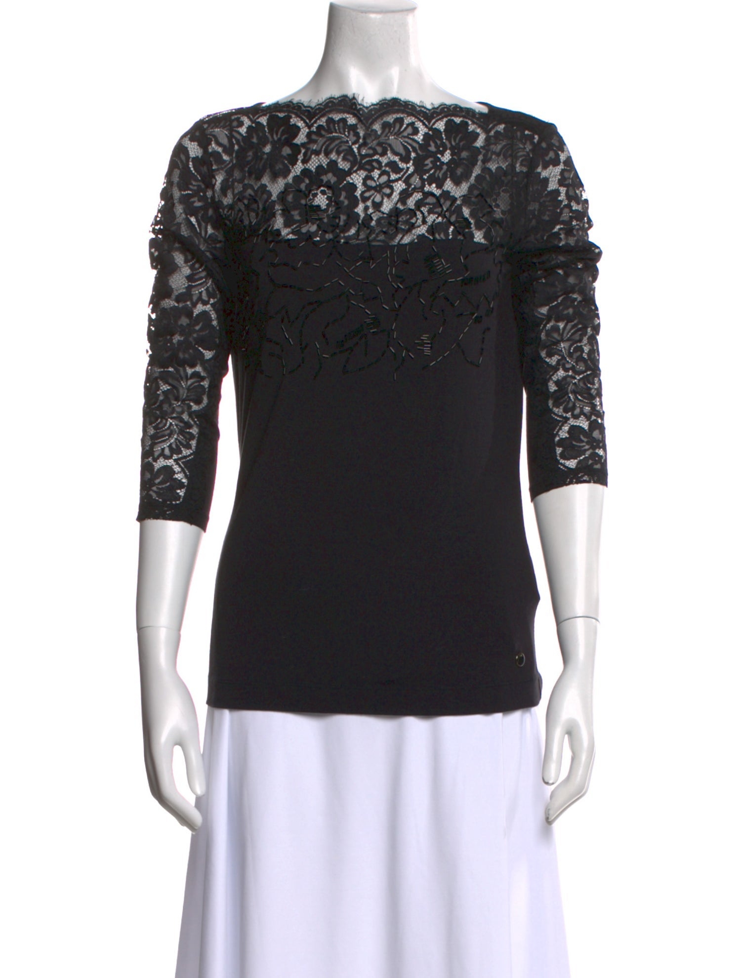 Escada Lace Pattern Bateau Neckline Top