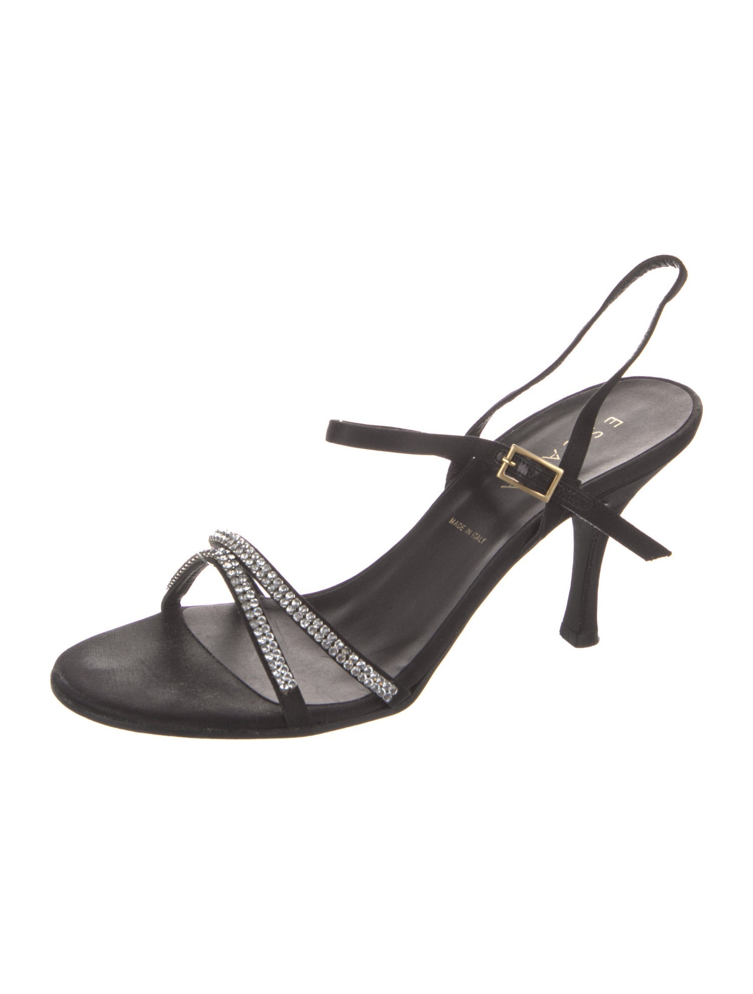 Escada Satin Crystal Embellishments Slingback Sandals