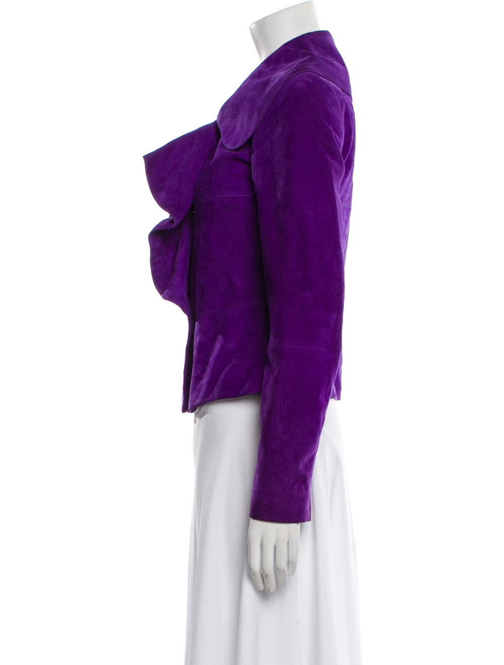 Escada Suede Jacket Purple Ruffle Embellishment &… - image 2