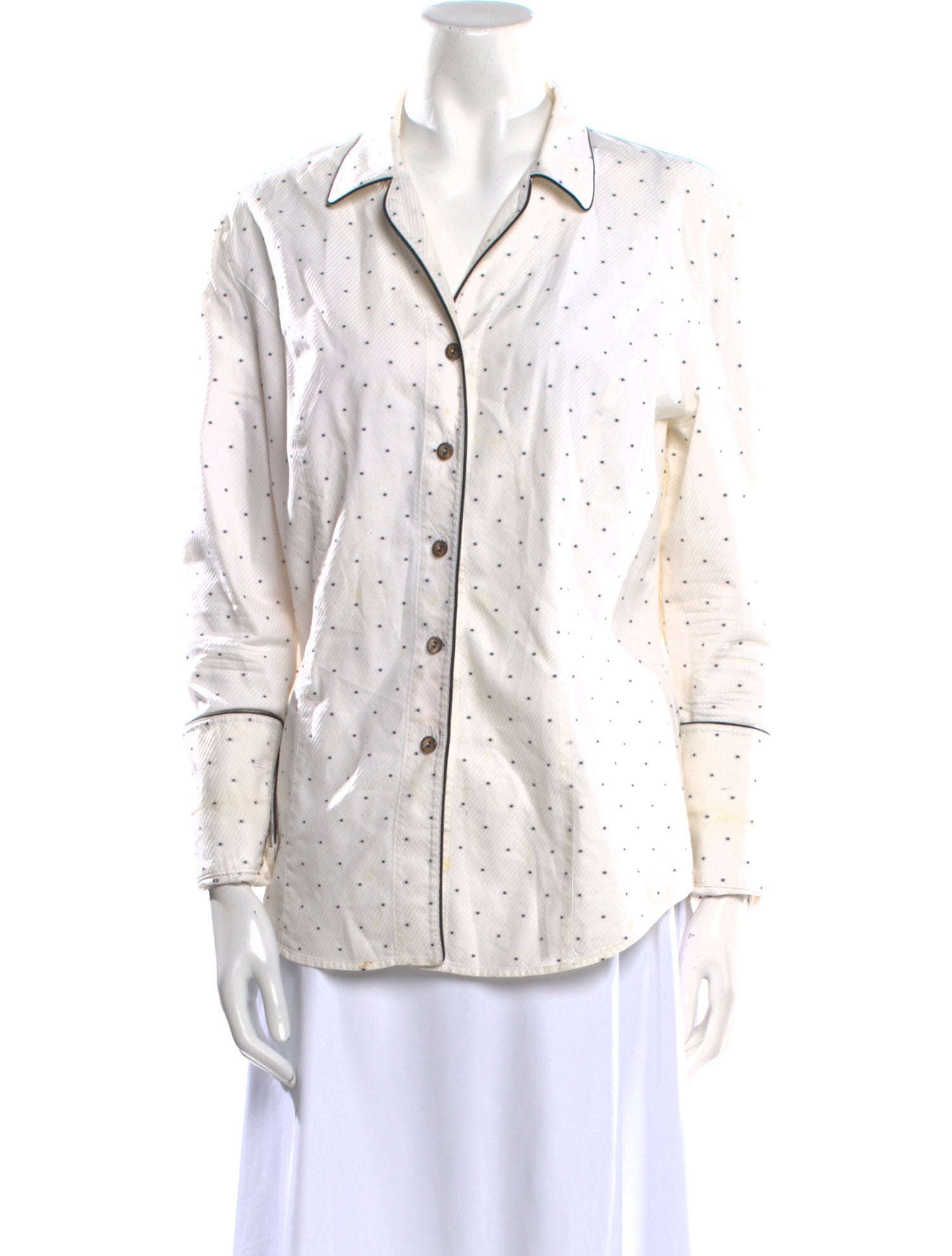 Escada Polka Dot Print Long Sleeve Button-Up Top