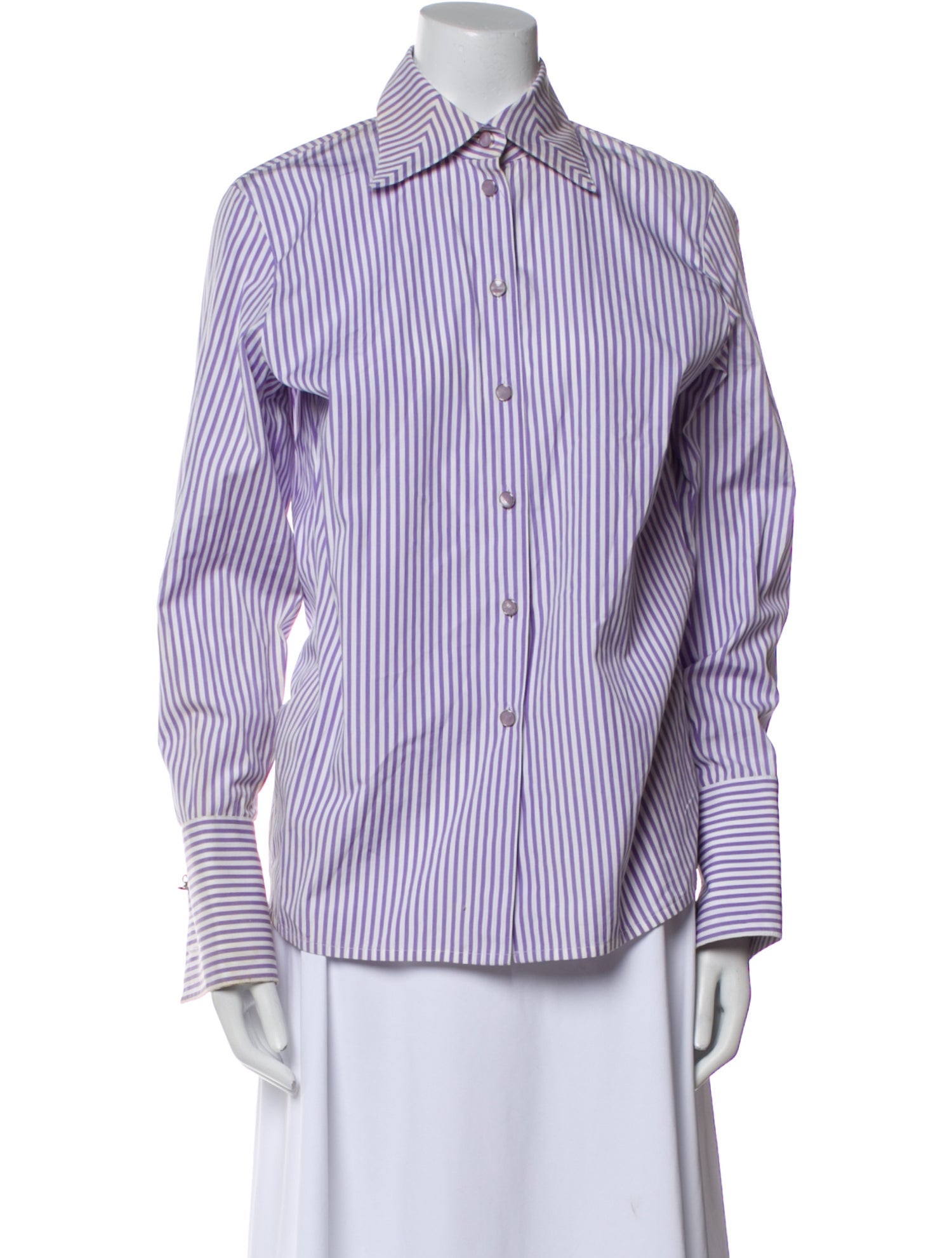 Escada Striped Long Sleeve Button-Up Top