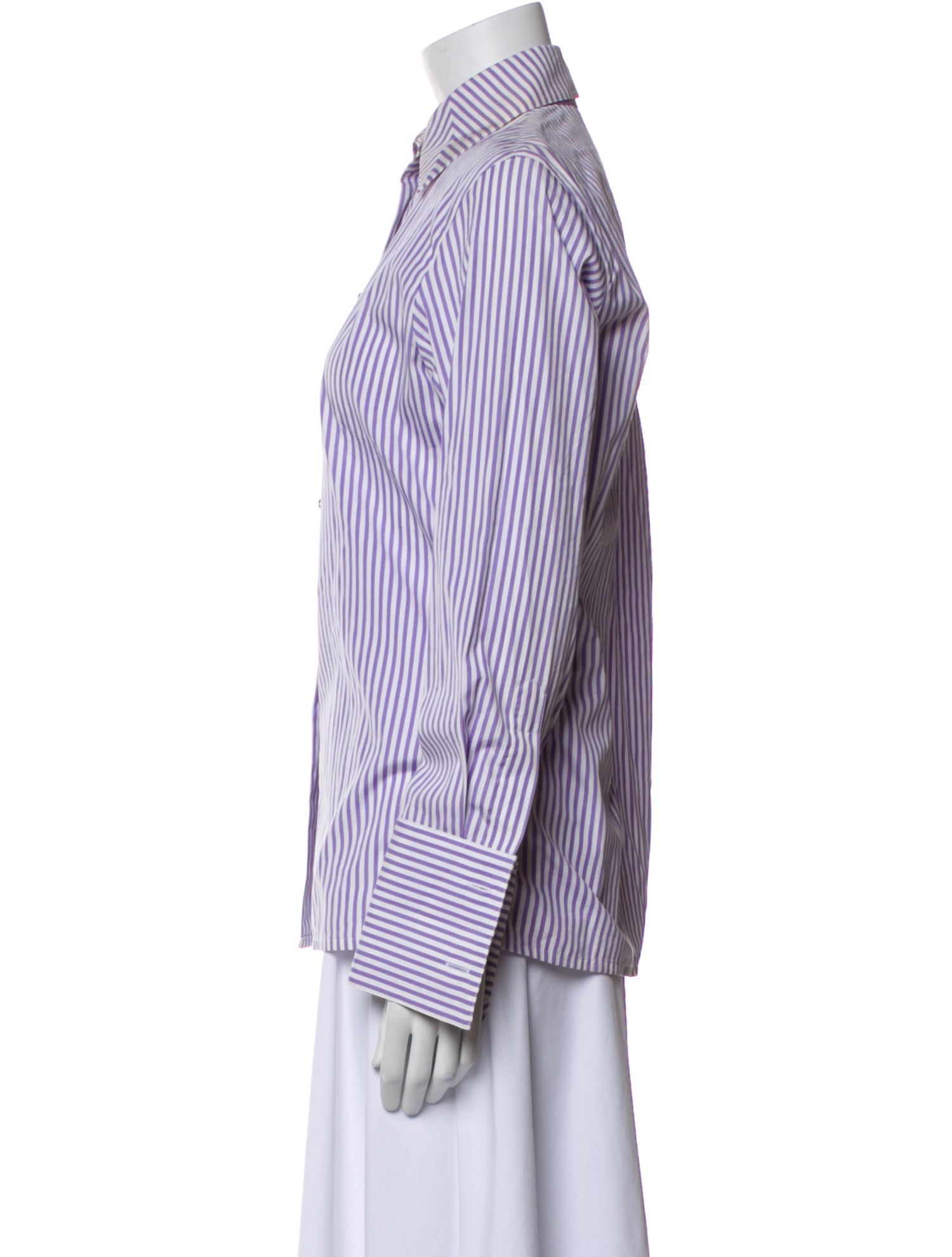 Escada Striped Long Sleeve Button-Up Top